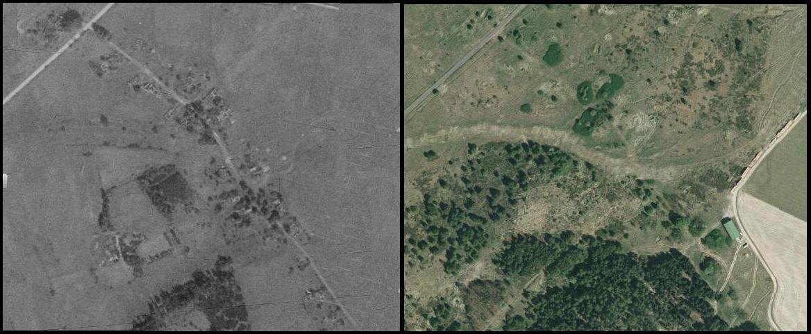 Kracmanov, porovnání leteckých snímků z let 1953 a 2007 