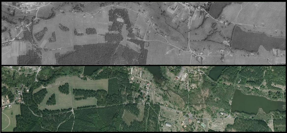 Ploužnice, porovnání leteckých snímků z let 1953 a 2007