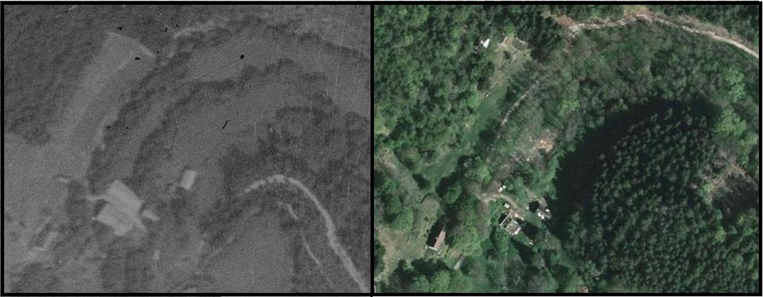 Pytlíkovský mlýn, porovnání leteckých snímků z let 1953 a 2007