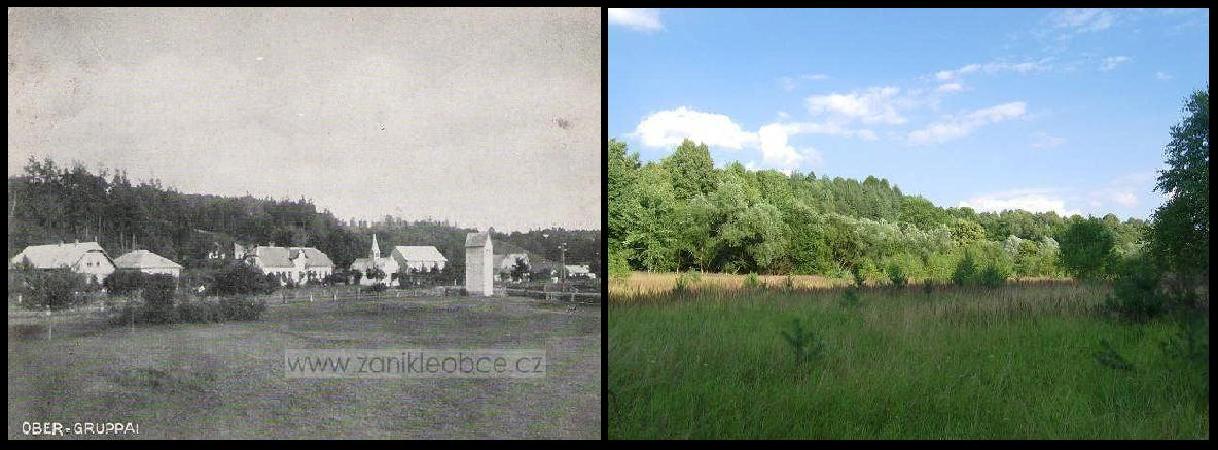 Příloha 1: Horní Krupá, střed obce v r. 1925 v porovnání se stavem v r. 2008 