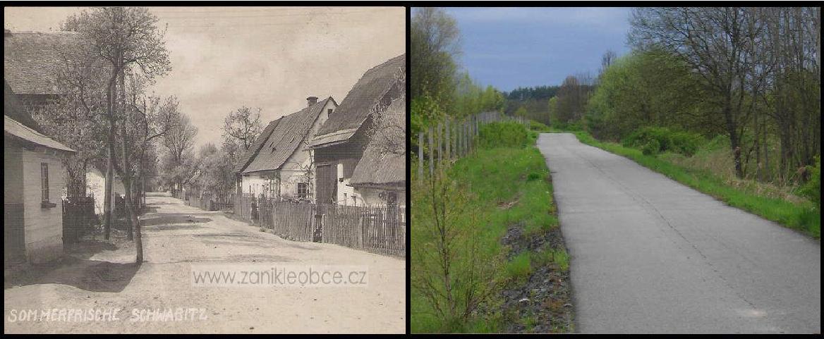 Příloha 1: Svébořice, hlavní silnice r. 1928 v porovnání se stavem v r. 2008