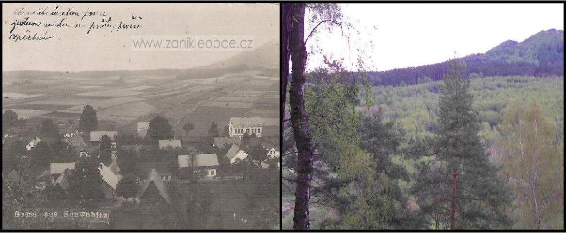 Příloha 2: Svébořice, střed obce r. 1926 v porovnání se stavem v r. 2008