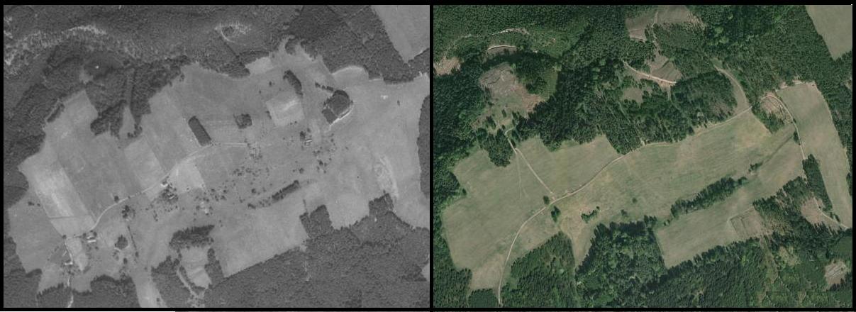 Černá Novina, porovnání leteckých snímků z let 1953 a 2007