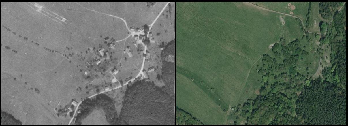 Holičky, porovnání leteckých snímků z let 1953 a 2007