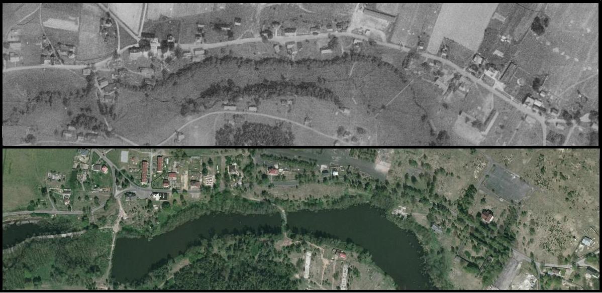 Hvězdov, porovnání leteckých snímků z let 1953 a 2007