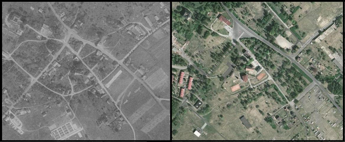 Kuřívody, porovnání leteckých snímků z let 1953 a 2007