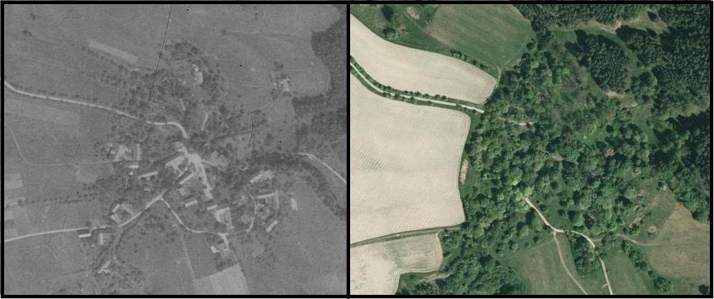 Proseč, porovnání leteckých snímků z let 1953 a 2007