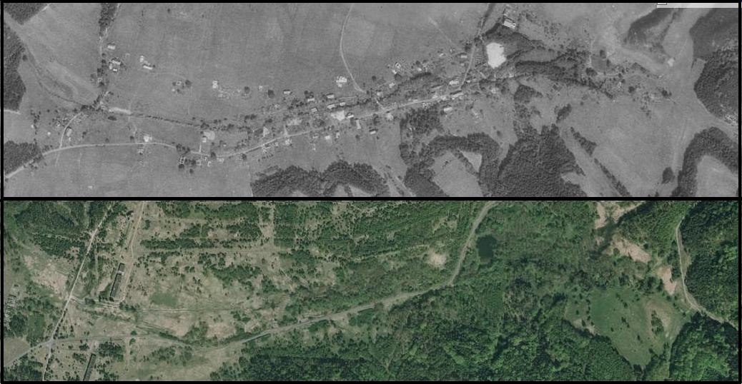 Svébořice, porovnání leteckých snímků z let 1953 a 2007