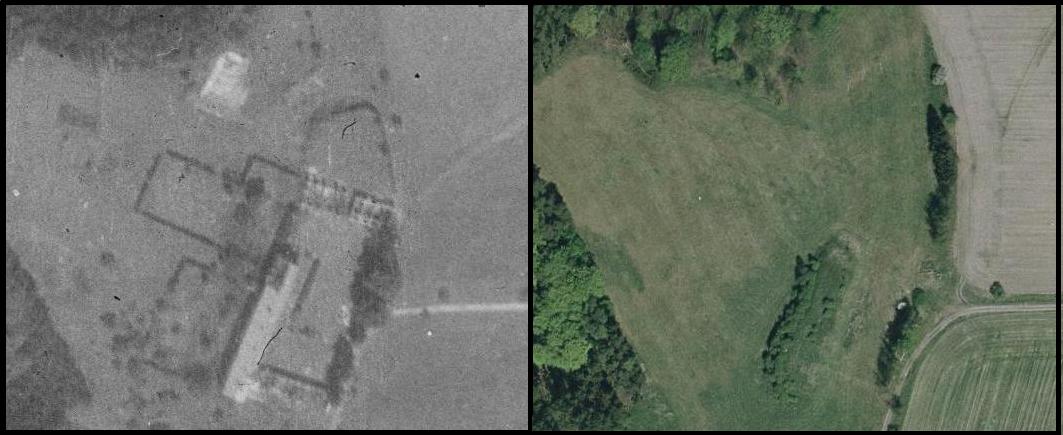 Dvůr Ostrov, porovnání leteckých snímků z let 1953 a 2007