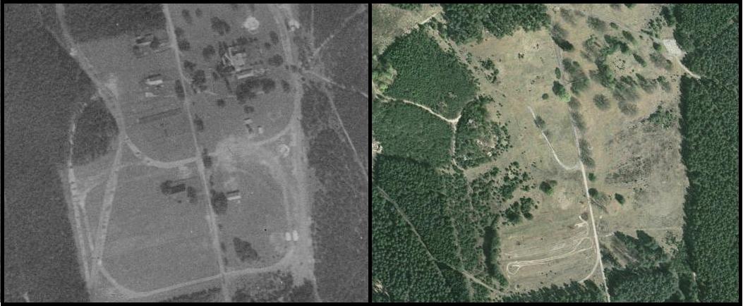 Strážov, porovnání leteckých snímků z let 1953 a 2007