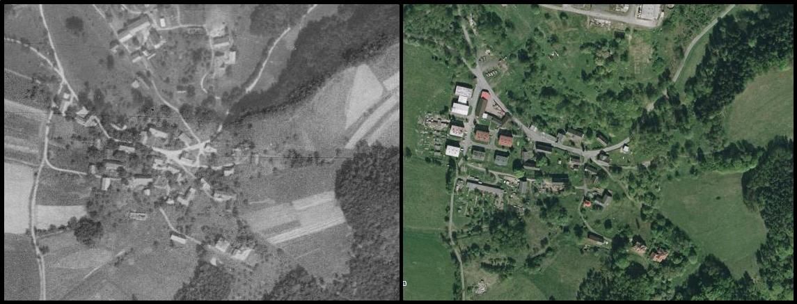 Náhlov, porovnání leteckých snímků z let 1953 a 2007