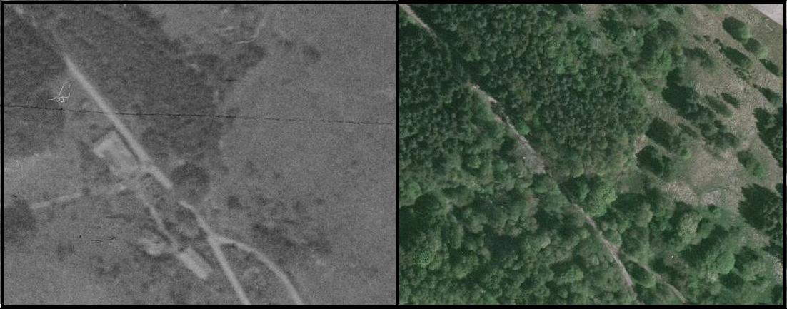 Jezová, porovnání leteckých snímků z let 1953 a 2007