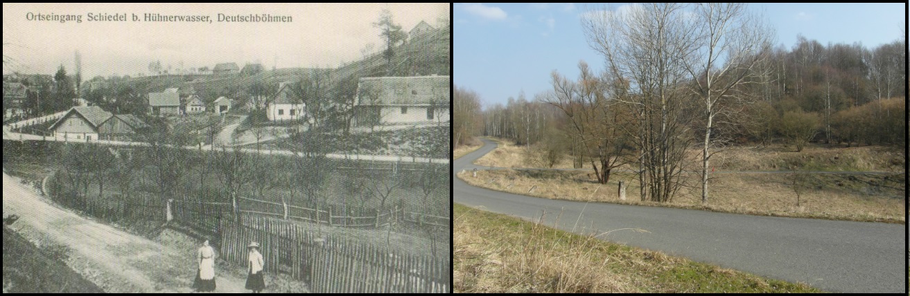 Příloha 1 : Židlov, křižovatka r. 1918 v porovnání se stavem v r. 2015