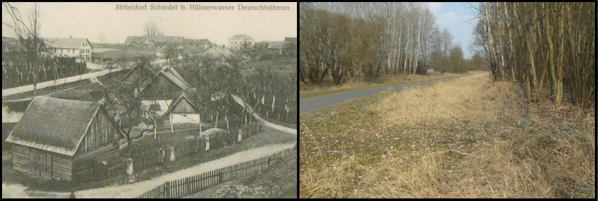 Příloha 4 : Židlov, střed obce r. 1918 v porovnání se stavem v r. 2015