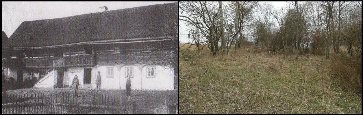 Příloha 6 : Židlov, dům za kapličkou r. 1926 v porovnání se stavem v r. 2015