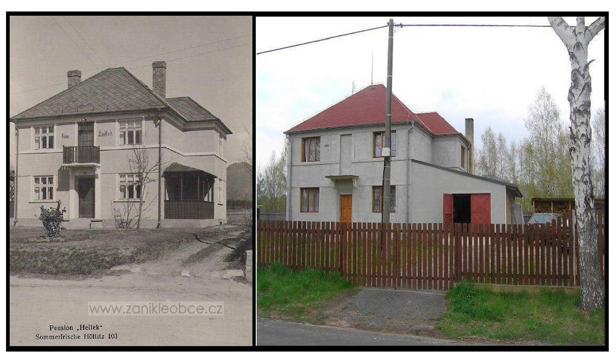 Příloha 2: Penzion Heilek r. 1930 v porovnání se stavem v r. 2008