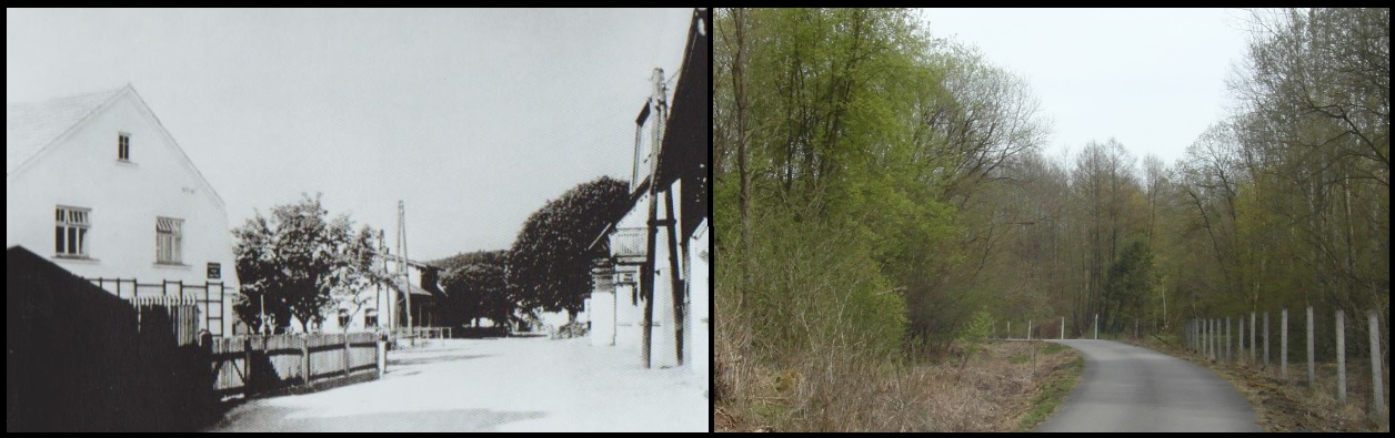 Svébořice - hlavní silnice, r. 1936 v porovnání se stavem v r. 2015