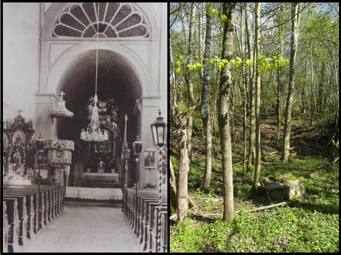 Svébořice, kostel r. 1917 v porovnání se stavem v r. 2015