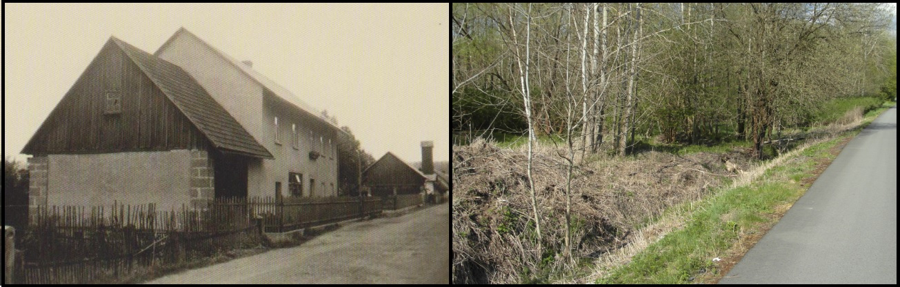 Svébořice, hlavní silnice - hasičská zbrojnice r. 1936 v porovnání se stavem v r. 2015