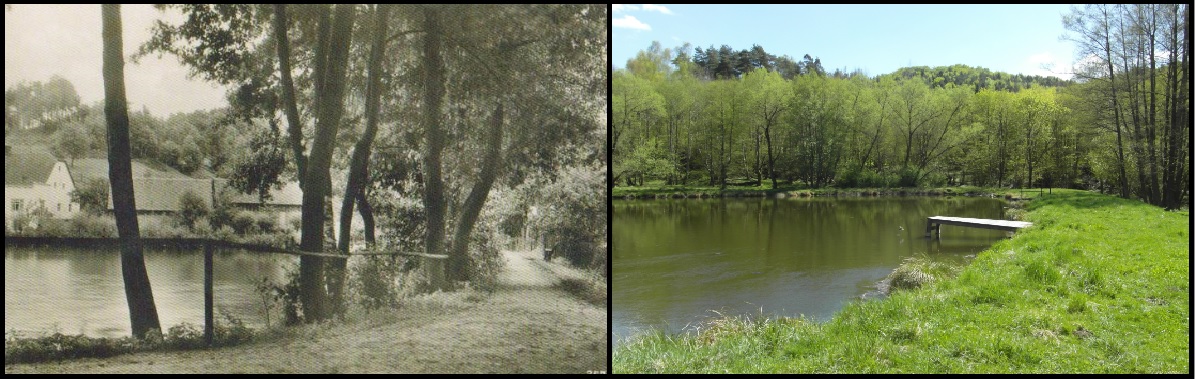 Svébořice, rybník r. 1940 v porovnání se stavem v r. 2015