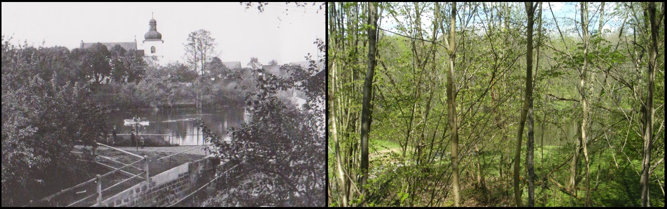Svébořice, rybník r. 1933 v porovnání se stavem v r. 2015