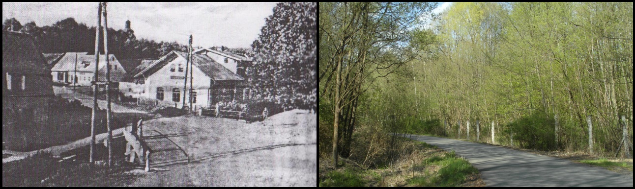 Svébořice, hlavní silnice - hostinec U Eichlerů r. 1930 v porovnání se stavem v r. 2015