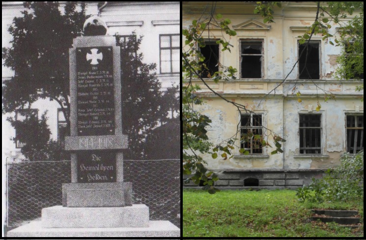Pomník padlým 1. sv. v. 30. léta v porovnání se stavem v r. 2015