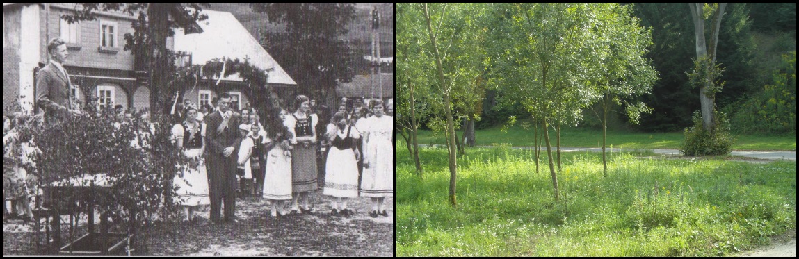 Náves, r. 1936 v porovnání se stavem v r. 2015