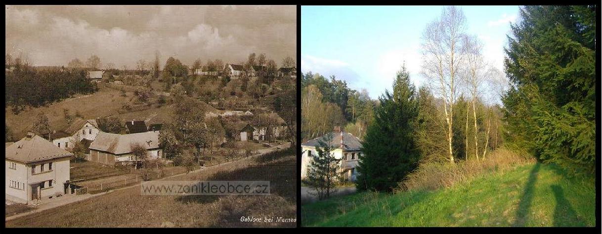 Příloha 2: Jablonec, střed obce r. 1939 v porovnání se stavem v r. 2008                     