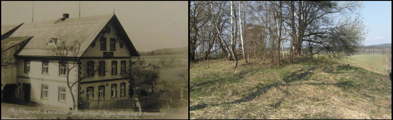 Hostinec Bílý Koníček, střed obce 1934 / 2017