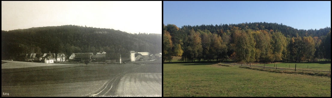 Pohled na obec od západu 1931 / 2018